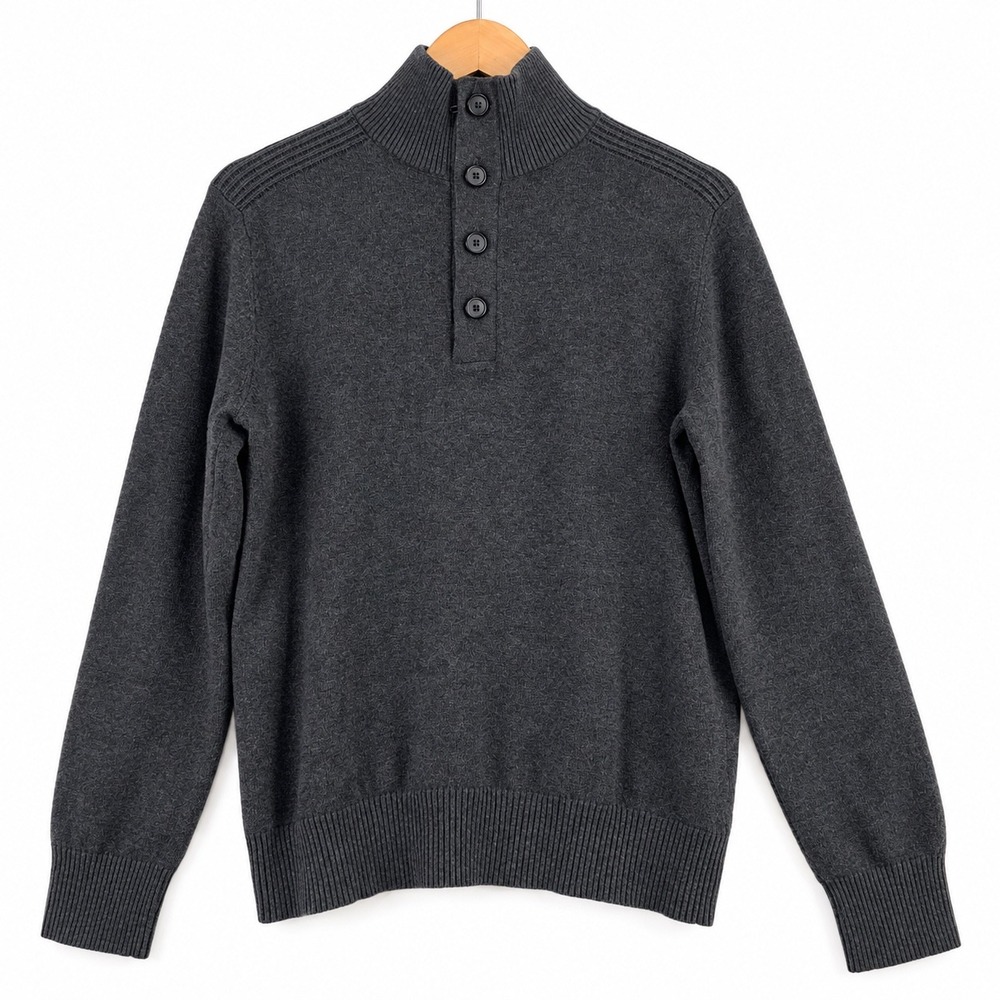 Banana Republic Mens Italian Yarn Mock Neck Button Zip Sweater Charcoal Gray M